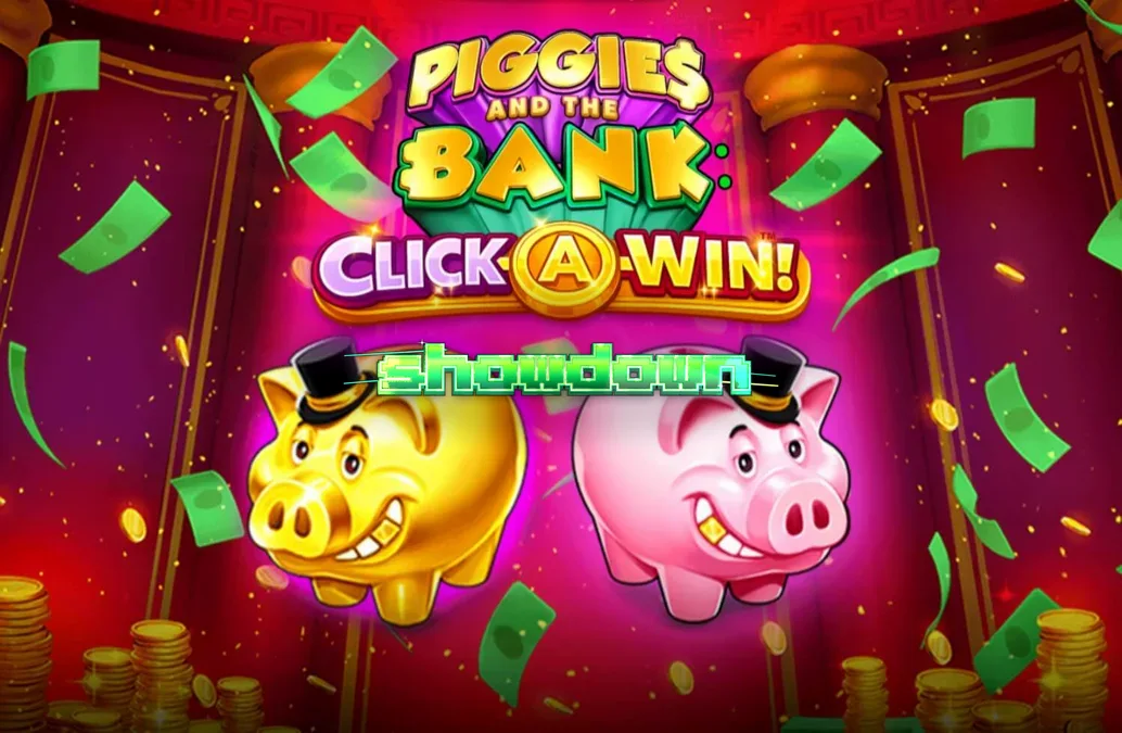 Giao diện trò chơi Piggies and the Bank: Click-A-Win với chú heo đất đội mũ chóp